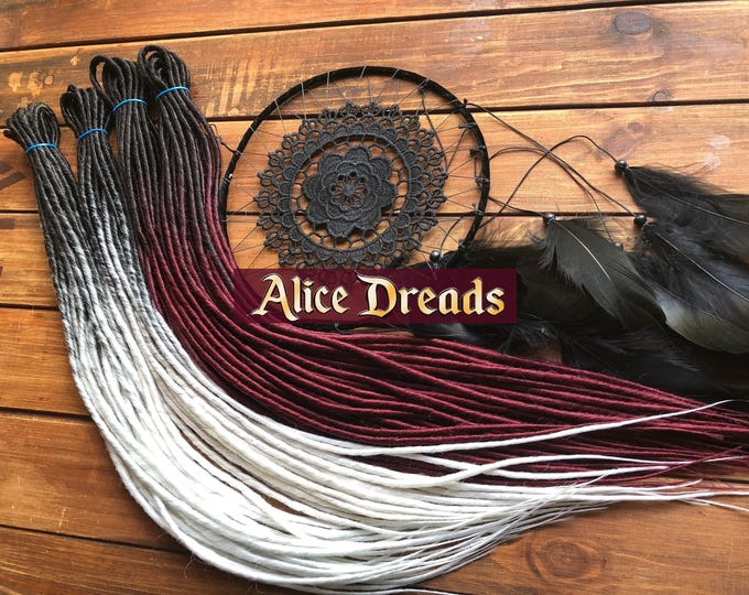 Ombre Synthetic Dreads: Black to Burgundy Red & White Double Ended Hair Extensions