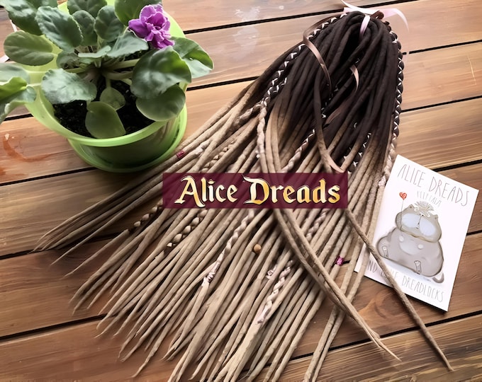 Wool Dreads: Brown to Beige Ombre, by Alice Dreads double single ended wrapped dreadlocks