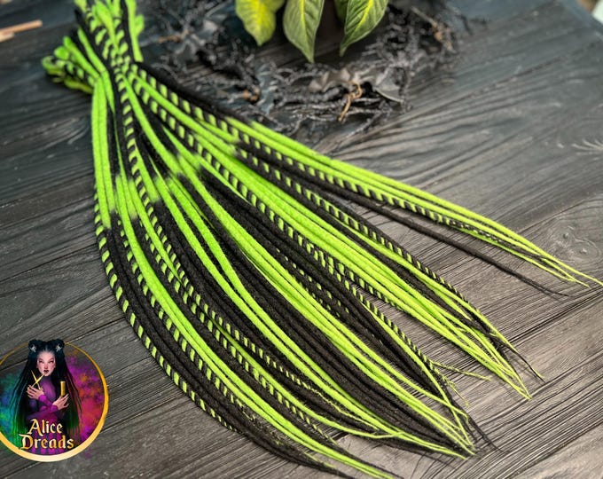 Black Green Wool Dreads, Cyberpunk Rave Hair Extensions, Boho Festival Decor