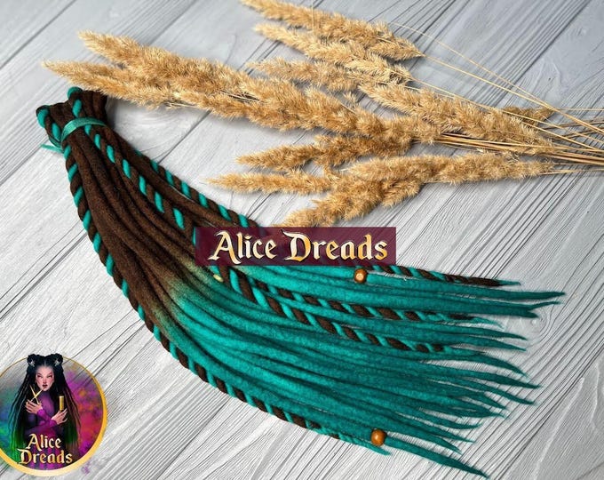 Brown to Turquoise Wool Dreadlock Extensions: Double or Single Ended dreads