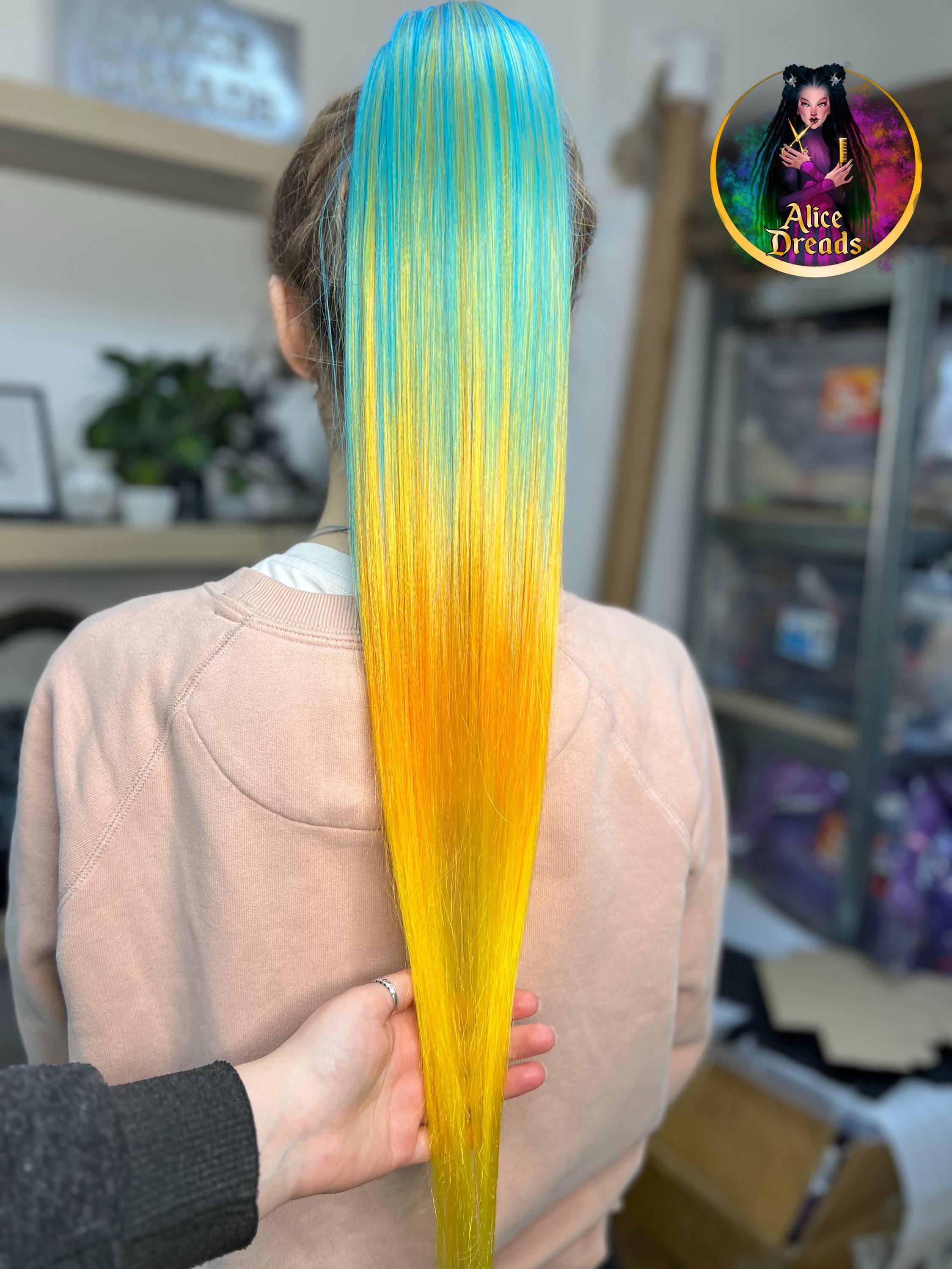 ?Ponytail Extensions by Yelloow Ombre Ponytail Hair Extension: Aqua Green Blue Yellow  main image 2