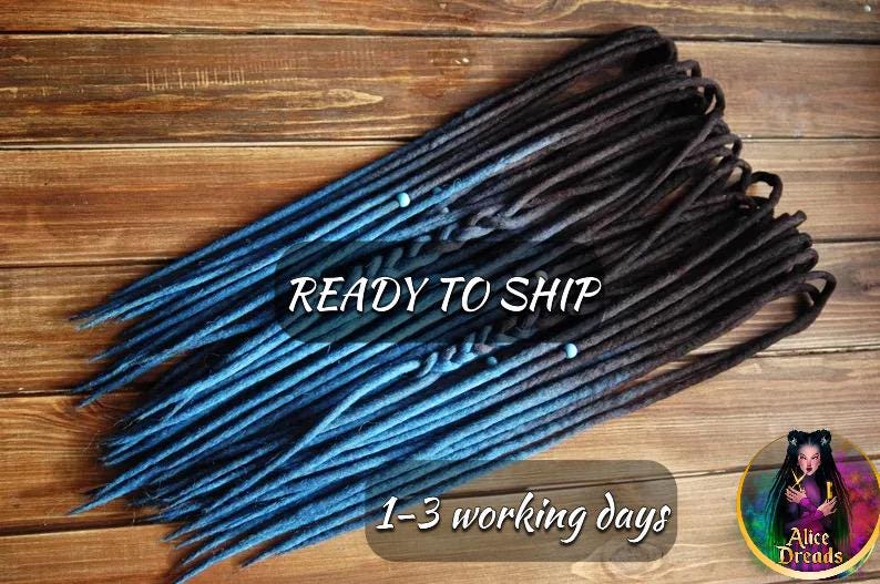 Full set 60 DE Dreadlock extensions Faux locks set of wool DE dreads black to blue dreadlocks by Alice Dreads double ended