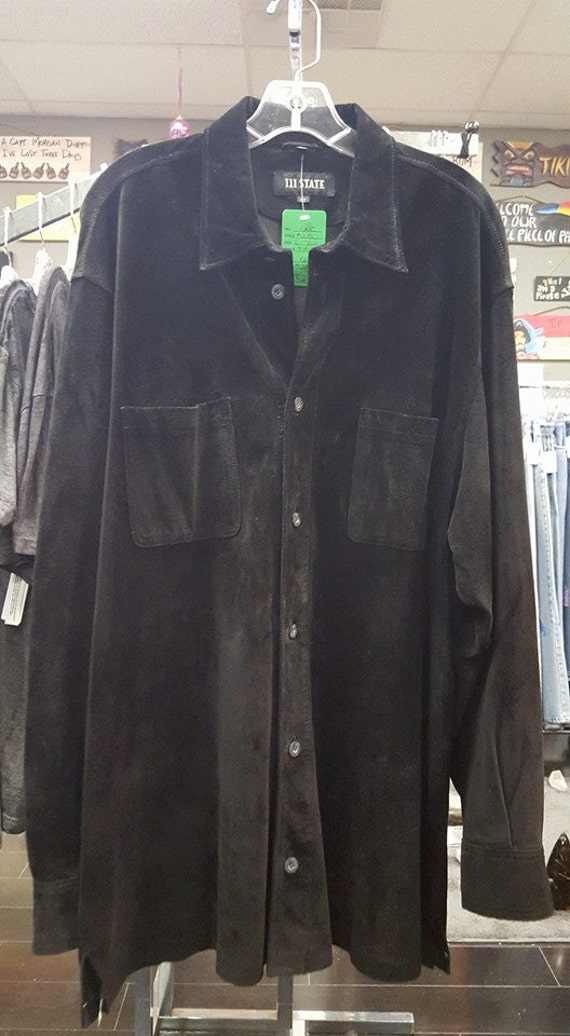 Black Suede Men's Dress Shirt-Genuine Leather
