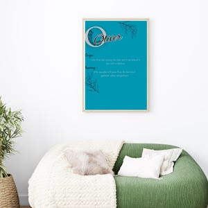 Oliver initial unframed digital , printable wall art, nursery, characteristic name