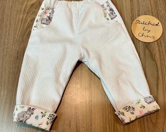 Toddler Corduroy Pants: Lined Winter Trousers, Elastic Waist, Size 1