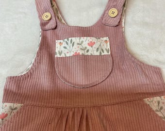 Baby Girl Corduroy Pinafore Dress: Floral Accents, Size 3