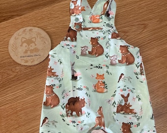 Peto de bebé con estampado de animales del bosque: Mono de algodón, talla 0-3 meses