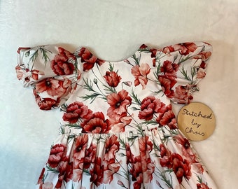 Dress, girls dress, toddler dress, wrap dress, size 5, princess dress, special occasion dress, going out dress, Anzac poppy. Poppydress