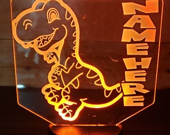 Personalized Dinosaur Night Light: Etched Acrylic LED Lamp