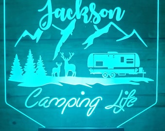 Personalized Camping Life LED Night Light: Engraved Acrylic Camp Lamp