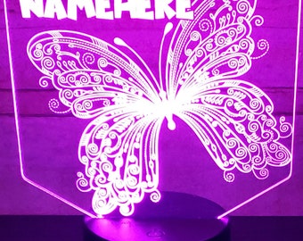 Personalized Butterfly Night Light: Etched Acrylic LED Lamp