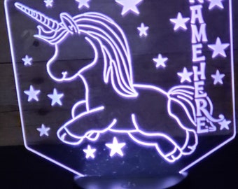 Personalized Unicorn LED Night Light: Etched Acrylic Nursery Lamp