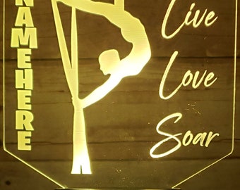Personalized Aerial Silks LED Lamp: Live Love Soar Night Light