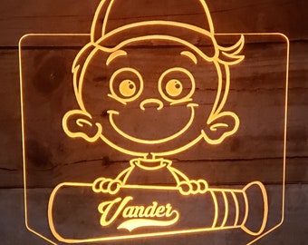 Personalized Baseball Player Night Light: Laser Etched LED Lamp