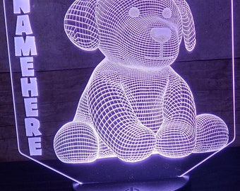 Personalized Puppy Dog LED Night Light: Etched Acrylic Nursery Lamp