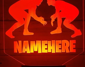 Personalized Wrestling Night Light: Dueling Wrestlers LED Lamp