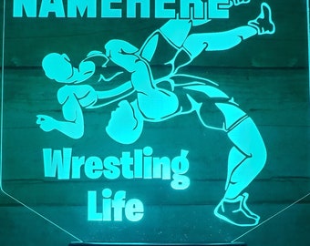 Personalized Wrestling LED Night Light: Engraved Acrylic Lamp