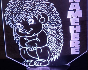 Personalized Hedgehog Night Light: Etched Acrylic LED Lamp