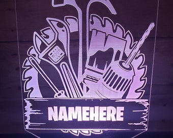 Personalized Tool Lamp: LED Fix-it Night Light, Mancave Decor