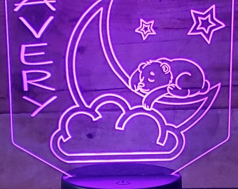 Personalized Bear Moon LED Night Light: Nursery Decor Gift