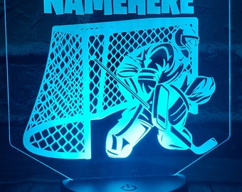 Personalized Hockey Goalie LED Lamp: Etched Acrylic Night Light