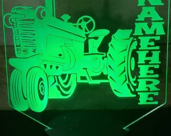 Personalized Tractor Lamp: Farmer LED Night Light, Custom Name