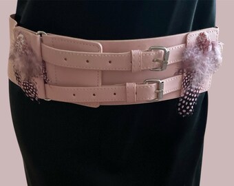 Skinny Washed Pink Belt, Light Pink Genuine Leather Belt  display picture 2