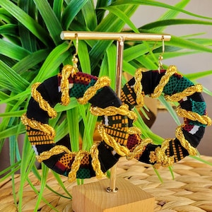 Black Kente Statement Earrings, Ankara Earrings, Kente Earrings, Afrocentric Earrings (Queen Collection)