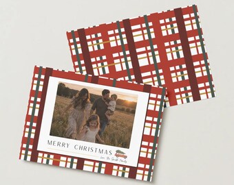 Editable Christmas Photo Card Bundle, Plaid, Vintage, Minimalist Styles (Canva Template)