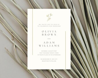 Minimalist Wedding Invitation Template | Modern Elegant Botanical Invite (Digital Download)