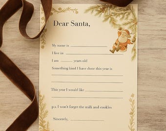 Dear Santa Letter Printable | Vintage Cottage-Neutral Letter to Santa PDF | Holiday Kids Wish List Activity | Instant Download