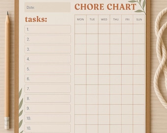 Minimalist Boho Chore Chart: Editable Family Organizer (Digital Download)