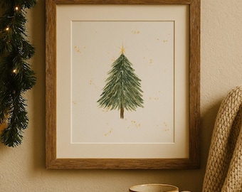 Minimalist Christmas Tree Print: Rustic Watercolor Holiday Art (Digital Download)