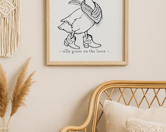 Cowboy Goose Art Print: Minimalist Western Farmhouse Decor (Digital Download)
