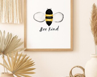 Bee Kind Digital Print | Minimalist Boho Wall Art | Bee Illustration Quote | Instant Download