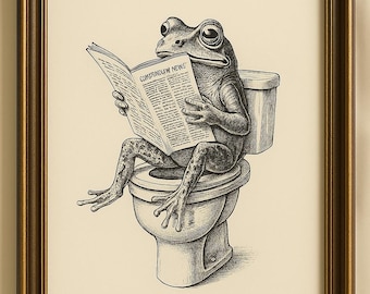 Funny Frog Bathroom Print | Toilet Newspaper Art (Digital Download)