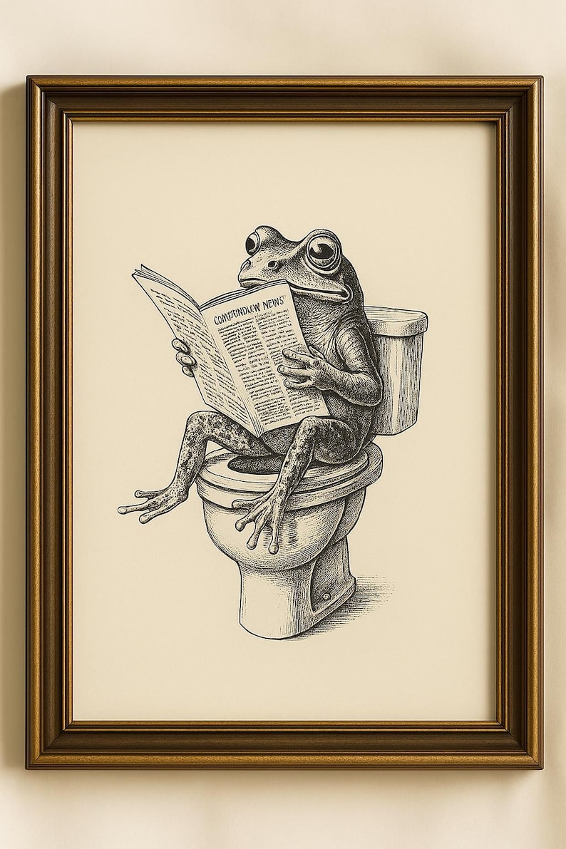 Funny Frog Bathroom Print | Toilet Newspaper Art (digital Download) - Etsy