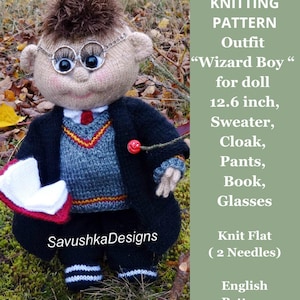 Knitting Outfit for Wizard Boy Pattern - Clothes Dolls 12 inch -knitted Toy  Tutorial