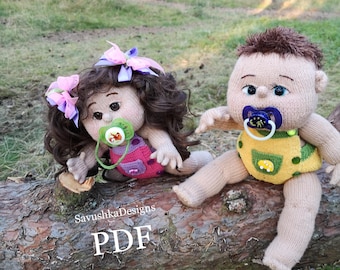 Knitting pattern: Bundle Babies Newborns knitted Dolls with Pacifier Baby Stuffed Toys PDF