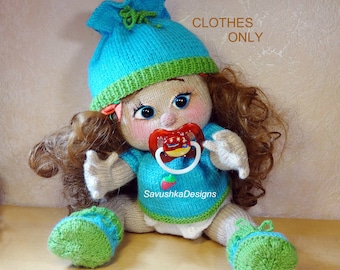 Outfit Knitting Pattern Little Mommy for amigurumi dolls 14 inch PDF Gift for Girl jacket, booties, diapers and hat.