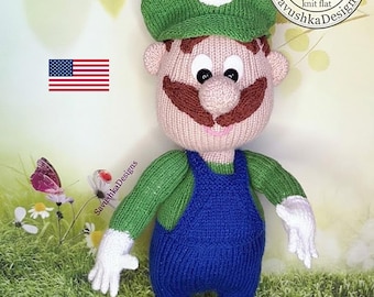 Super Plumber Man Bro Doll Knitting Pattern PDF,  Knitted Flat Toys Tutorial