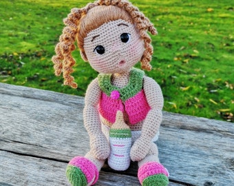 Doll Crochet Pattern for soft toy with bottle and clothes, stuffed doll pattern, tutorial for Baby doll in English, make gift for girl