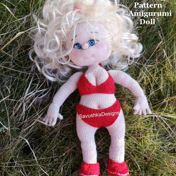 Doll Knitting Pattern Supermodel Elsa Female Figure 14 inch Knitted Amigurumi Toy PDF