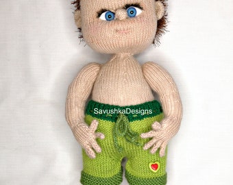 Knitted Doll Pattern for Boy Jamie with sculpted face and body, PDF ENGLISH knitting pattern, Toys Knitting Pattern, knitted toys, knit flat