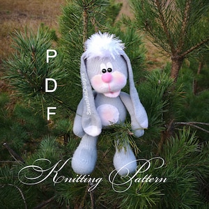 Bunny Knitting pattern Amigurumi knitted Rabbit, PDF in English, Knit flat on 2 needles