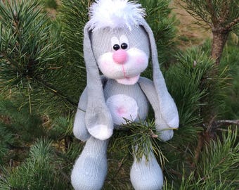 Knitting Bunny Toy PDF Pattern 2 NEEDLES Hand Knit Rabbit Festive Stuffed Amigurumi English