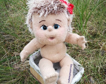 Knitted doll PDF in ENGLISH, Knitting Pattern for Baby Doll Betsy with sculpted face and body