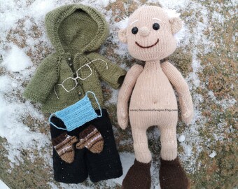 Knitted grandfather pattern, Doll knitting pattern,  PDF tutorial in English, toy knitting pattern