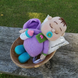 Sleeping Baby Doll Knitting Pattern Amigurumi Toy with Bottle (PDF Pattern)