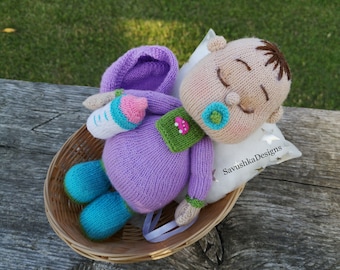 Sleeping Baby Doll Knitting Pattern Amigurumi Toy with Bottle (PDF Pattern)